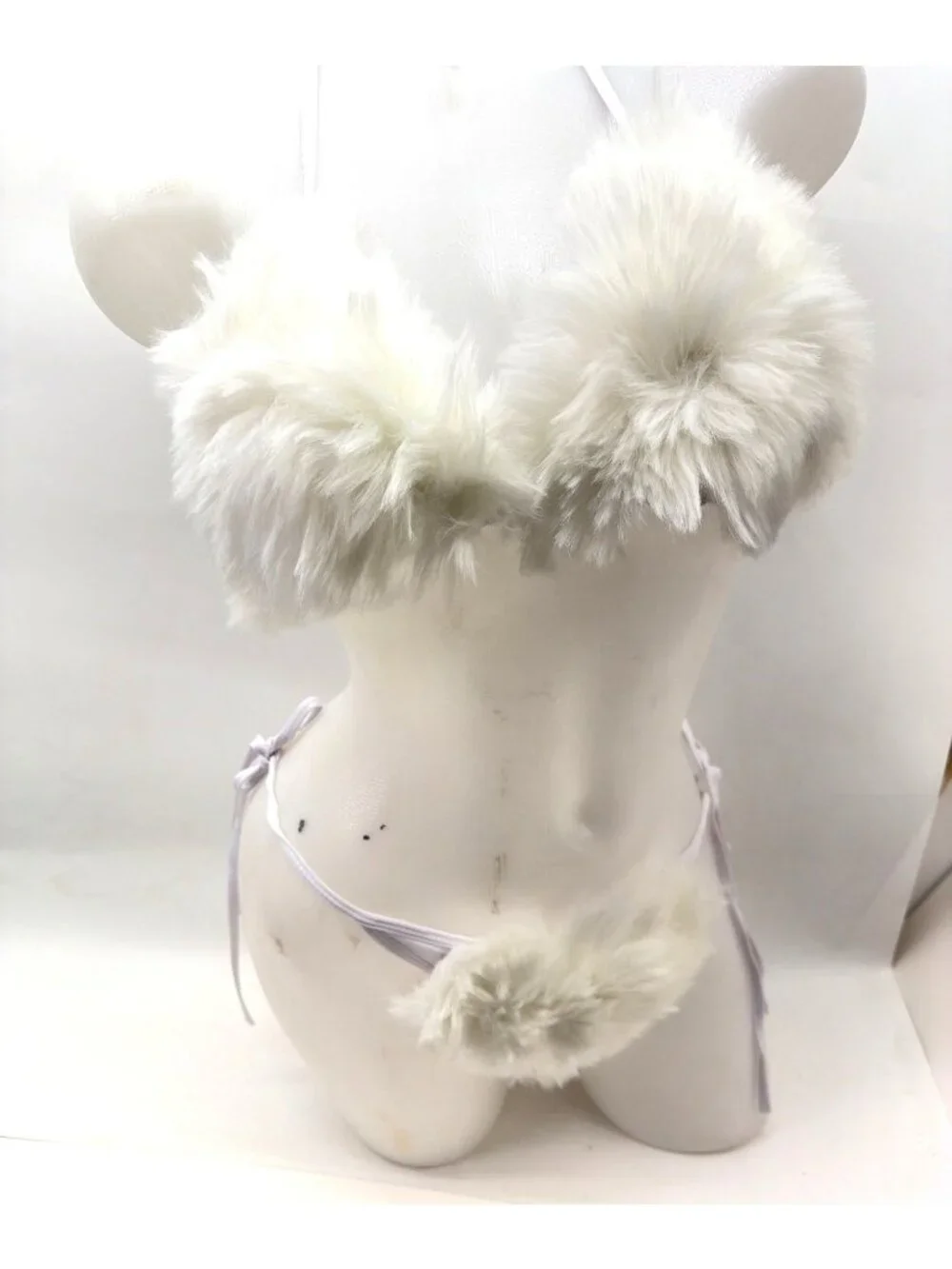 White Rave Faux Fur Two Piece Bikini Size OS